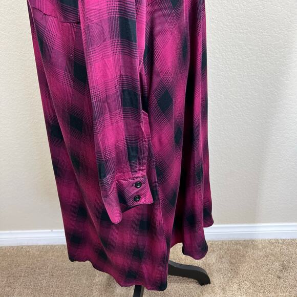 Torrid Purple Black Plaid Rayon Long Sleeve Button Dress Size 2(2X) cottagecore - Picture 9 of 16